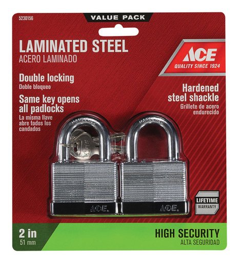 [5230156] Ace 1-1/2 in. H X 2 in. W X 1-1/16 in. L Laminated Steel Double Locking Padlock