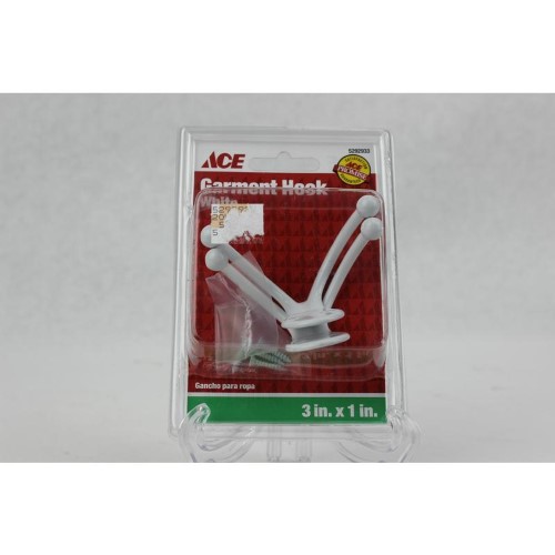 2Pk Double Garment Coat Hooks Ace Coat Hooks 5292933 White 082901139195