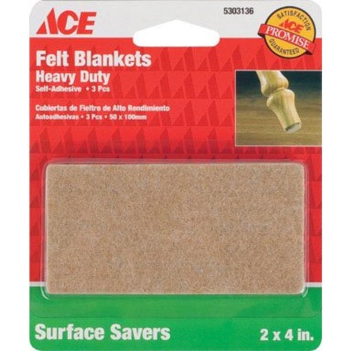 [5303136] Ace Felt Self Adhesive Blanket Brown Rectangle 2 in. W X 4 in. L 3 Pk