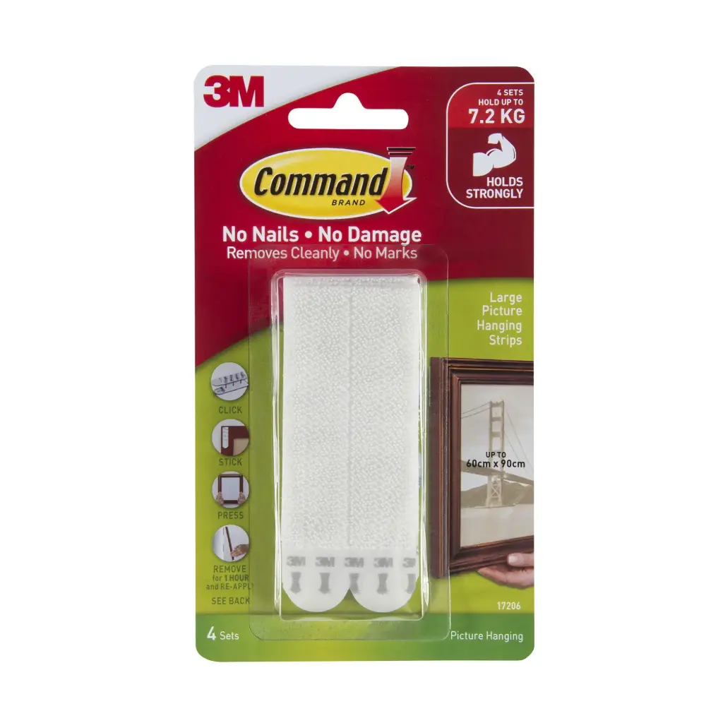 3M Command 17206 Large Picture Hanging Strips, White, 4 Sets of Strips