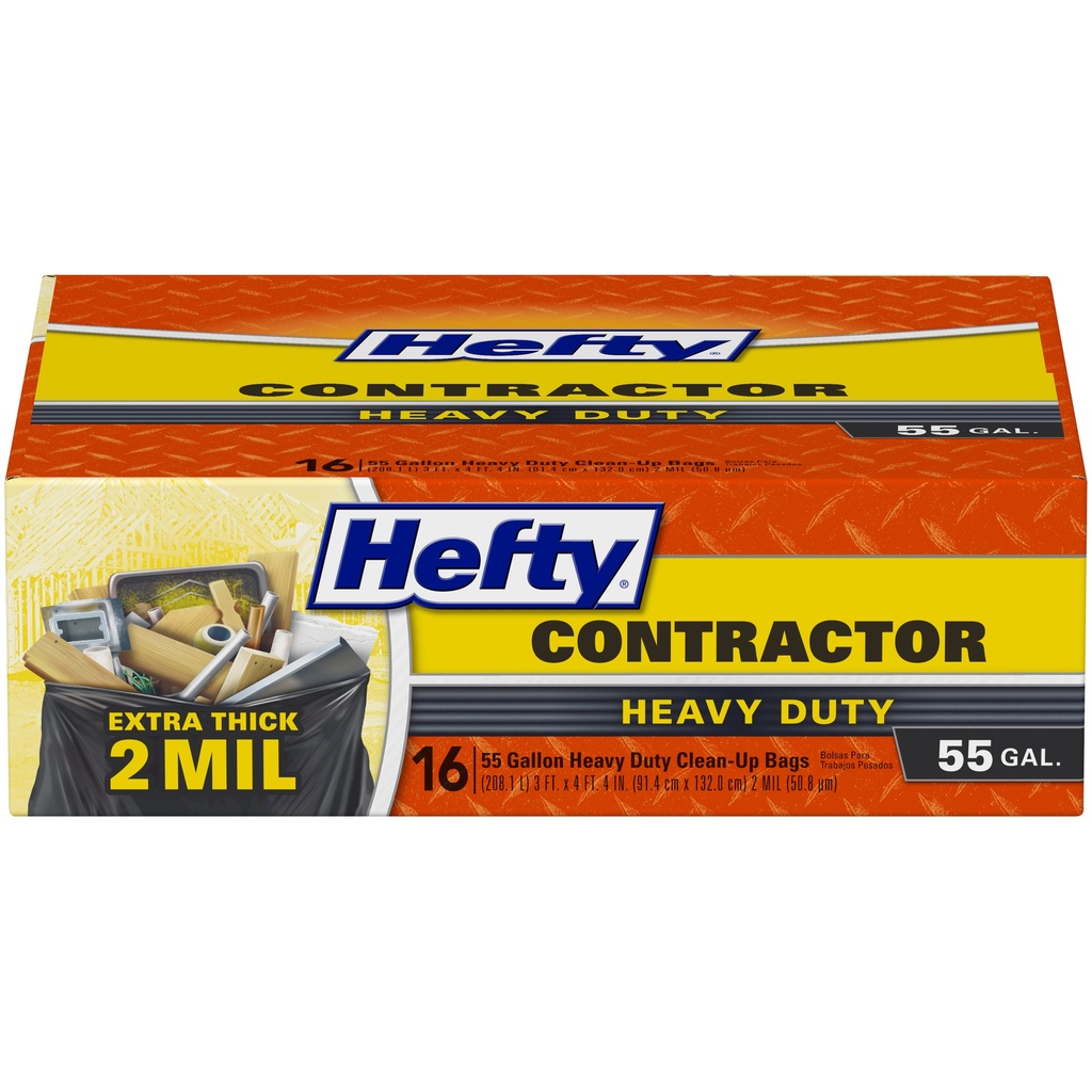 Hefty 55 Gal No Scent Contractor Bags Twist Tie 16 Pk