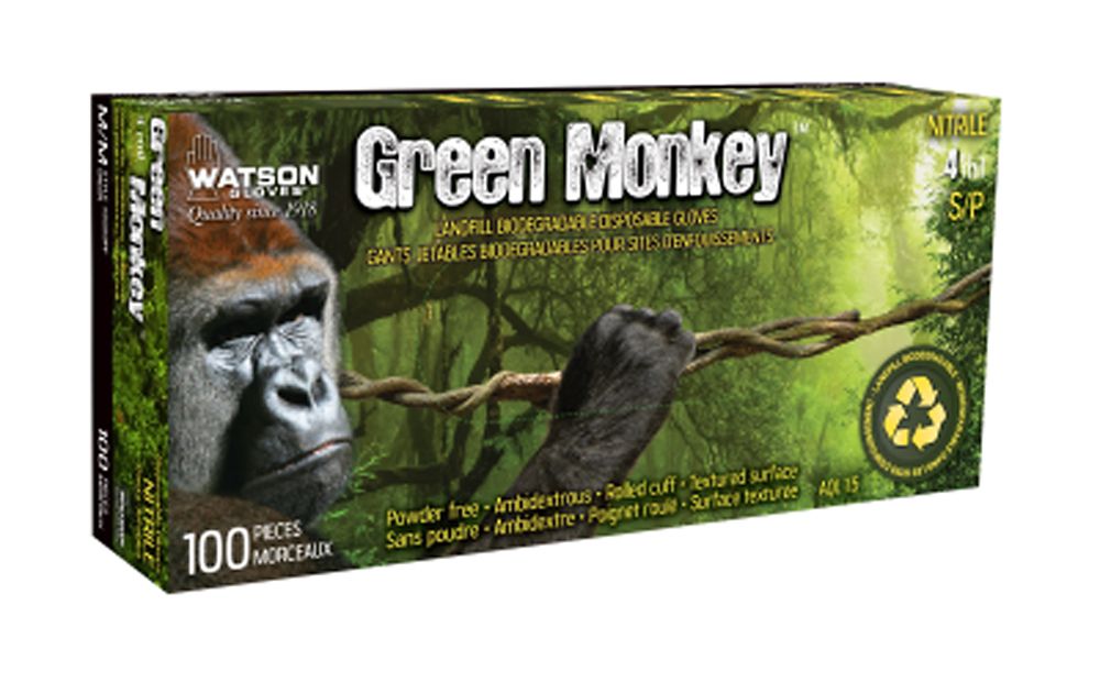 [6067171] Watson Gloves Green Monkey XL Nitrile Textured Pattern Black/Silver Disposable Gloves