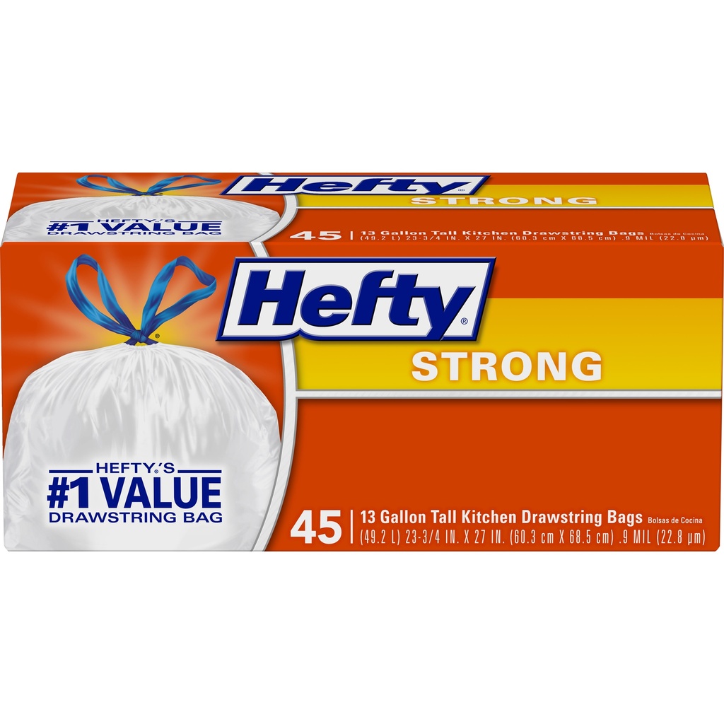 Hefty Strong 13 Gal. Kitchen Trash Bags Drawstring 45 Pack