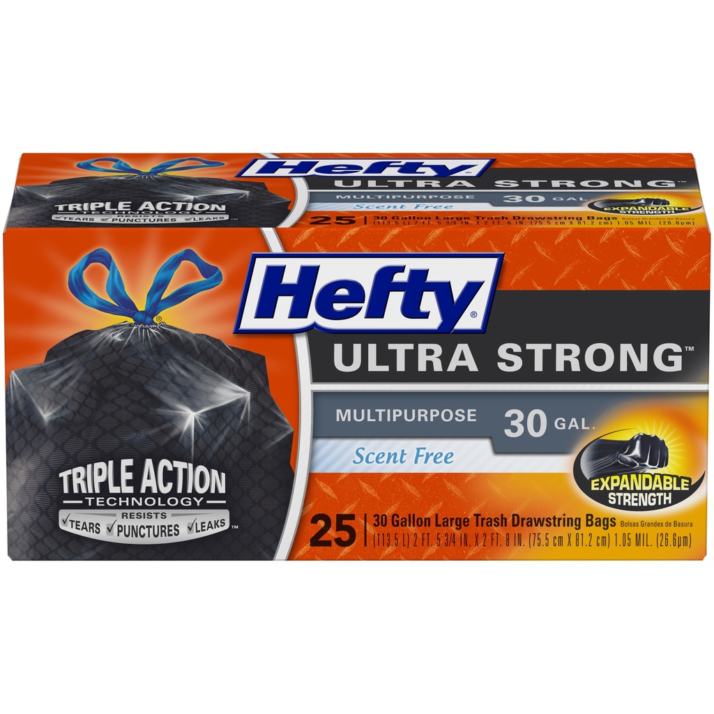 [6185805] Hefty Ultra Flex 30 Gal. Trash Bags Drawstring 25 Pack
