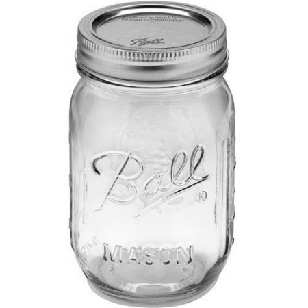 Ball 61000 16 Oz Plain Mason Jar W/ SureTight Lid & Band - Regular Mouth, Clear,