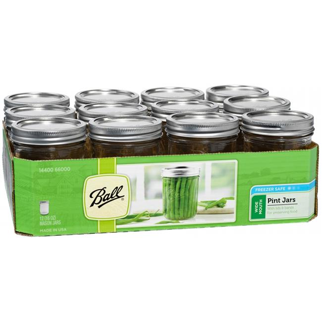 Ball 66000ZFP 16 Oz Plain Mason Jar W/ SureTight Lid & Band - Wide Mouth, Clear,