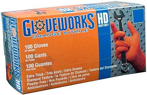 Gloveworks Nitrile Disposable Gloves X-Large Orange Powder Free 100 Pk