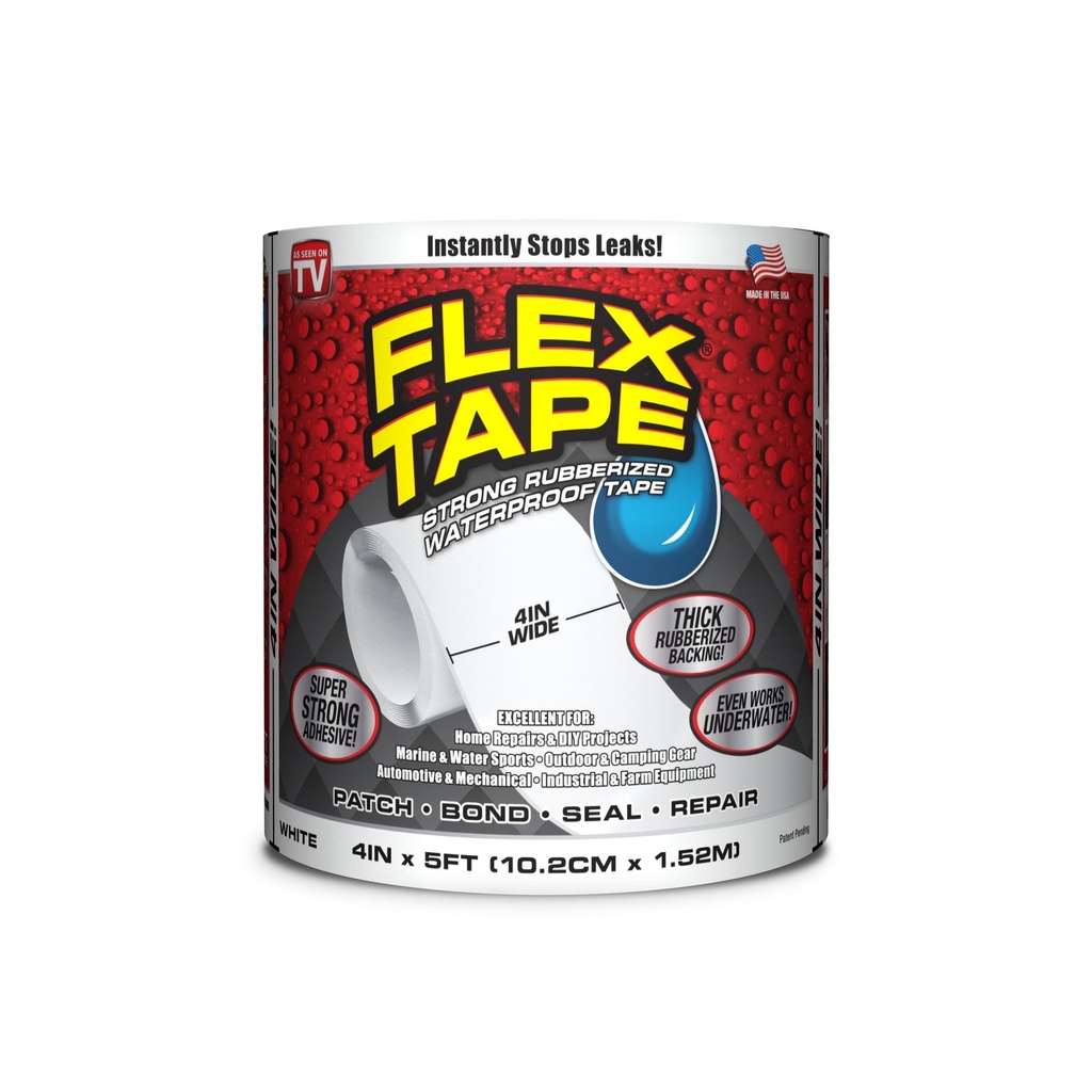Flex Tape White 4 in. X 5 Ft. Strong Rubberized Waterproof Tape