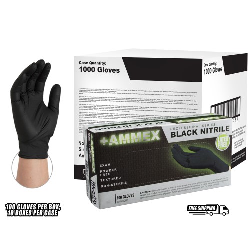 AMMEX Professional Nitrile Disposable Exam Gloves Medium Black Powder Free 100 Pk