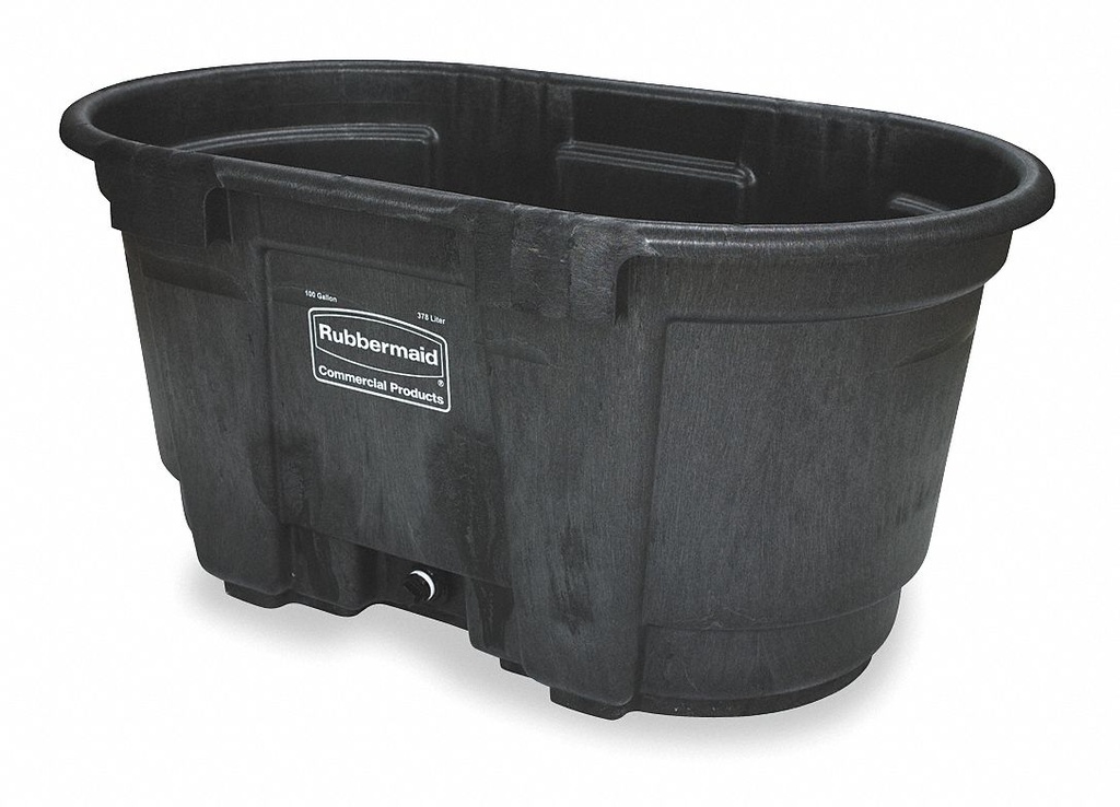 Rubbermaid FG424288 BLA 100 Gal Stock Tank - Oval, Structural Foam, Black