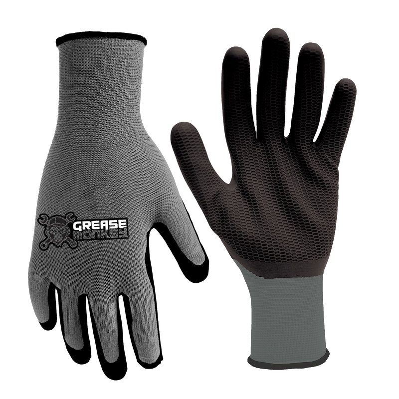 Grease Monkey M Latex Honeycomb Black/Gray Dipped Gloves