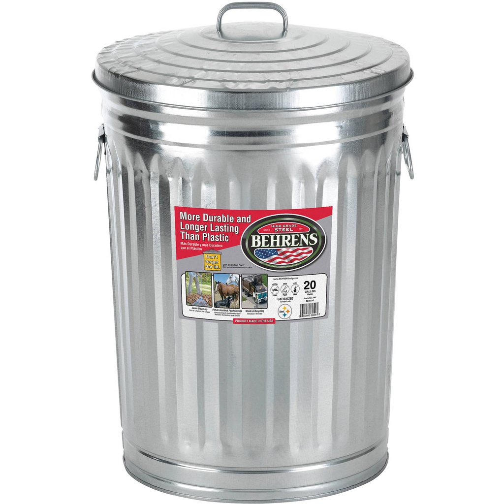 Behrens Rust Resistant Galvanized Steel Trash Can with Lid - 20 Gal