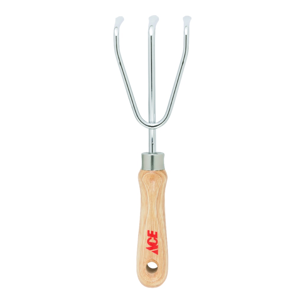 [71203] Ace 3 Tine Steel Hand Cultivator Wood Handle