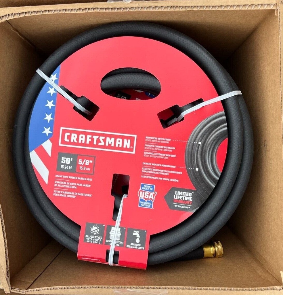 [7307689] NEW Craftsman 5/8 in. D X 50 Ft. L Heavy Duty Premium Grade Garden Hose Black
