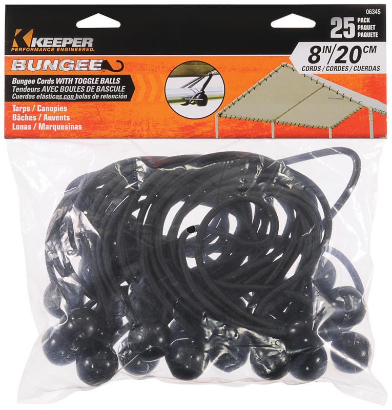 [8204497] Keeper Black Bungee Ball Cord 8 in. L X 0.315 in. 25 Pk