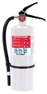 First Alert HOME2 Fire Extinguisher: Steel, 10 Year Warranty, UL 10-B:C, 195 PSI, 6 Ft Range, 5 Lb, 16" Height