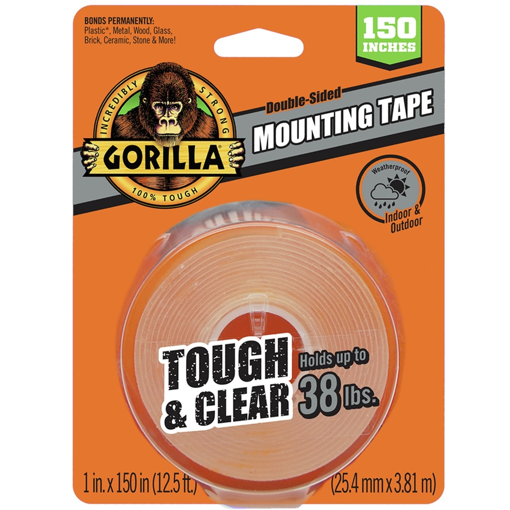 Gorilla Glue Holds up to 0.25 Lbs. per Inch 1 in. X 12.5 Ft. Permanent Tough and Clear Double-Sided Mounting Tape - Clear (1-Roll)