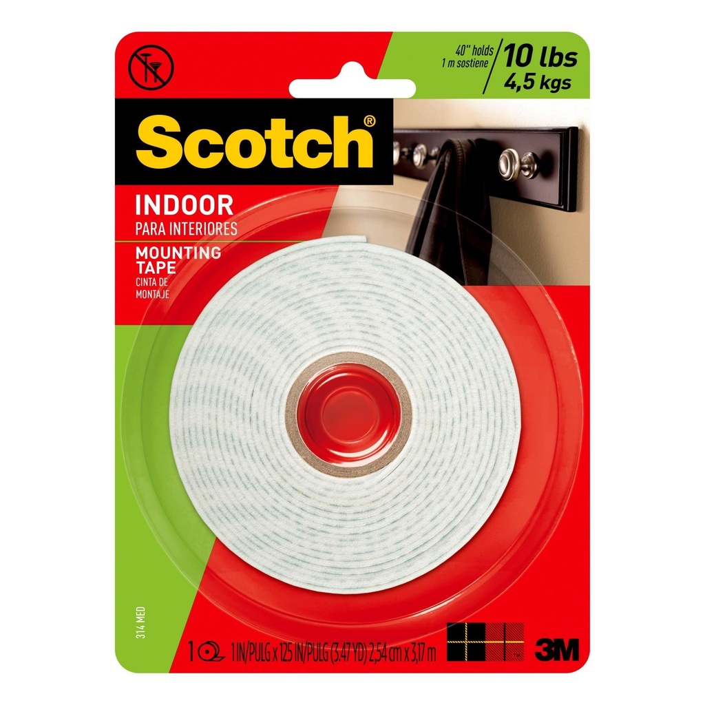 [9221920] Scotch Heavy Duty Mounting Tape: Double Sided Heavy Duty Wall Tape, White, Plastic, 1 Pack