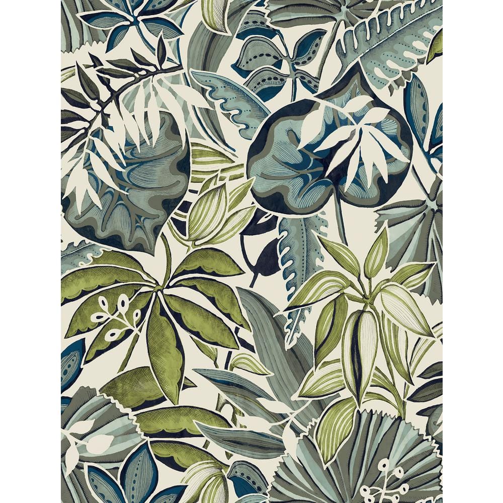 WallPops Caroline Et Bettina Feuilles Spice Peel and Stick Wallpaper, Grey