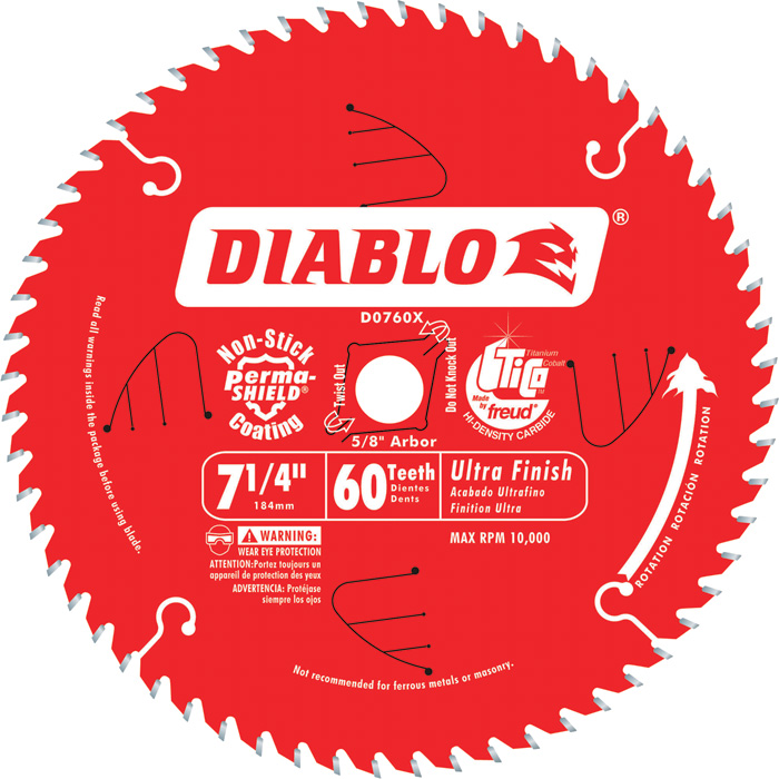 Diablo 7-1/4 in. D X 5/8 in. TiCo Hi-Density Carbide Circular Saw Blade 60 Teeth 1 Pk