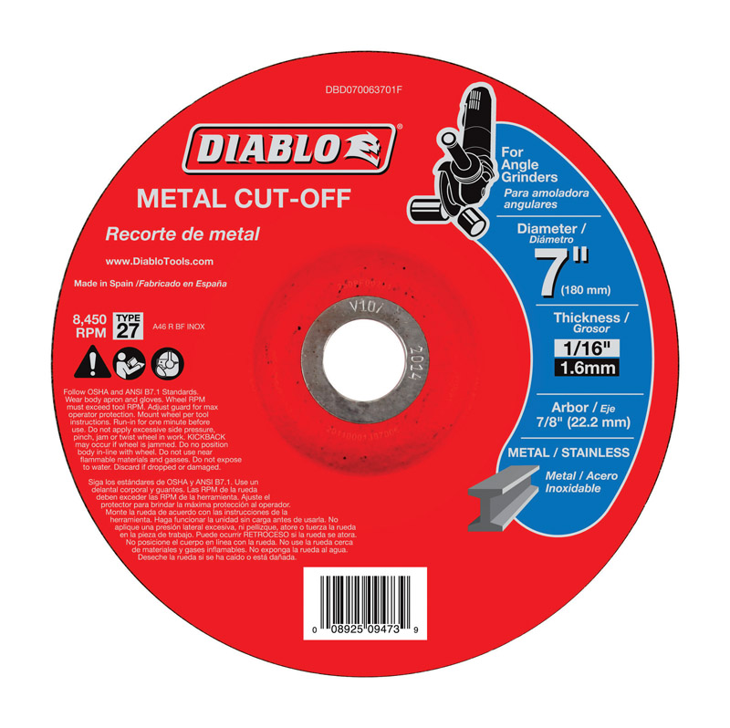 Diablo 7 in. D X 7/8 in. Aluminum Oxide Metal Cut-Off Disc 1 Pack