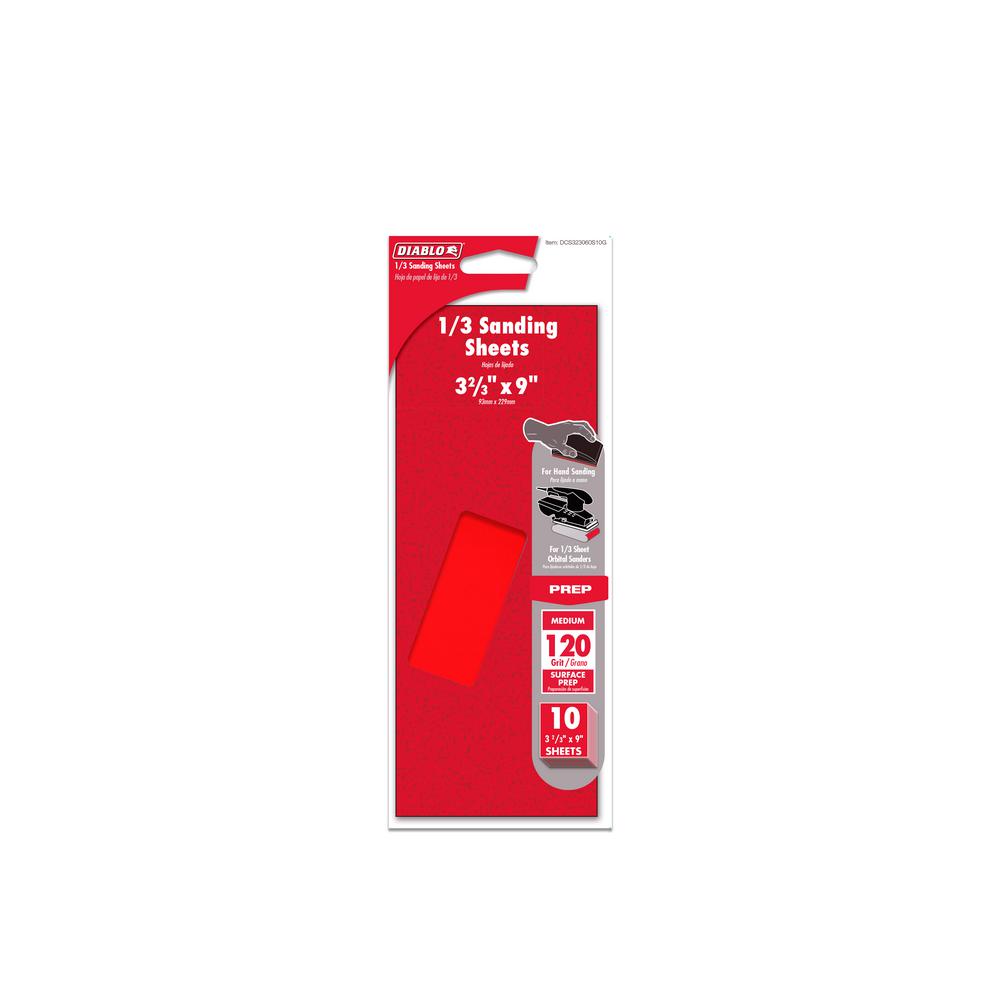 Diablo 9 in. L X 3-2/3 in. W 120 Grit Aluminum Oxide Sanding Sheet 10 Pk