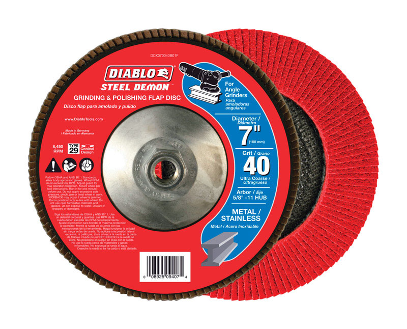 Diablo Tools 7 in. Steel Demon Flap Disc 40 Grit with Hub - DCX070040B01F