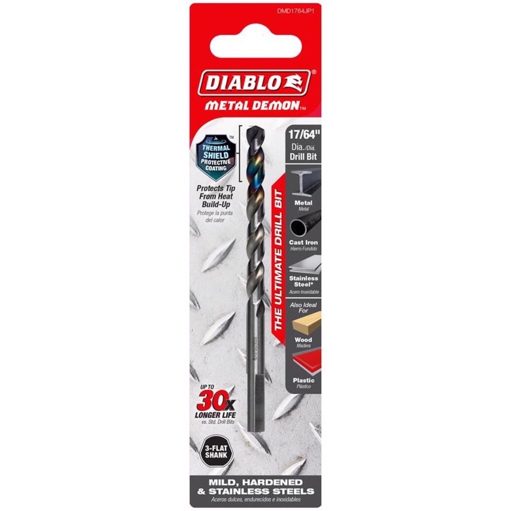 Diablo Metal Demon 17/64 in. X 4.3 in. L Stainless Steel Drill Bit 3-Flat Shank 1 Pc