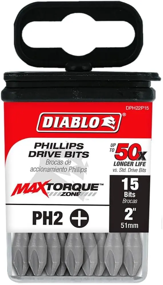 Diablo Tools 2 Inch #2 Phillips Drive Bits 15 Pack - DPH22P15