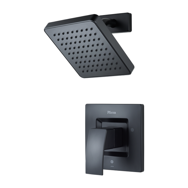 Pfister LG89-7DF Kenzo Faucet Valve Trim Single Handle Pressure Balanced with Raincan Shower Head Matte Black Showers Shower Only Pressure Balanced