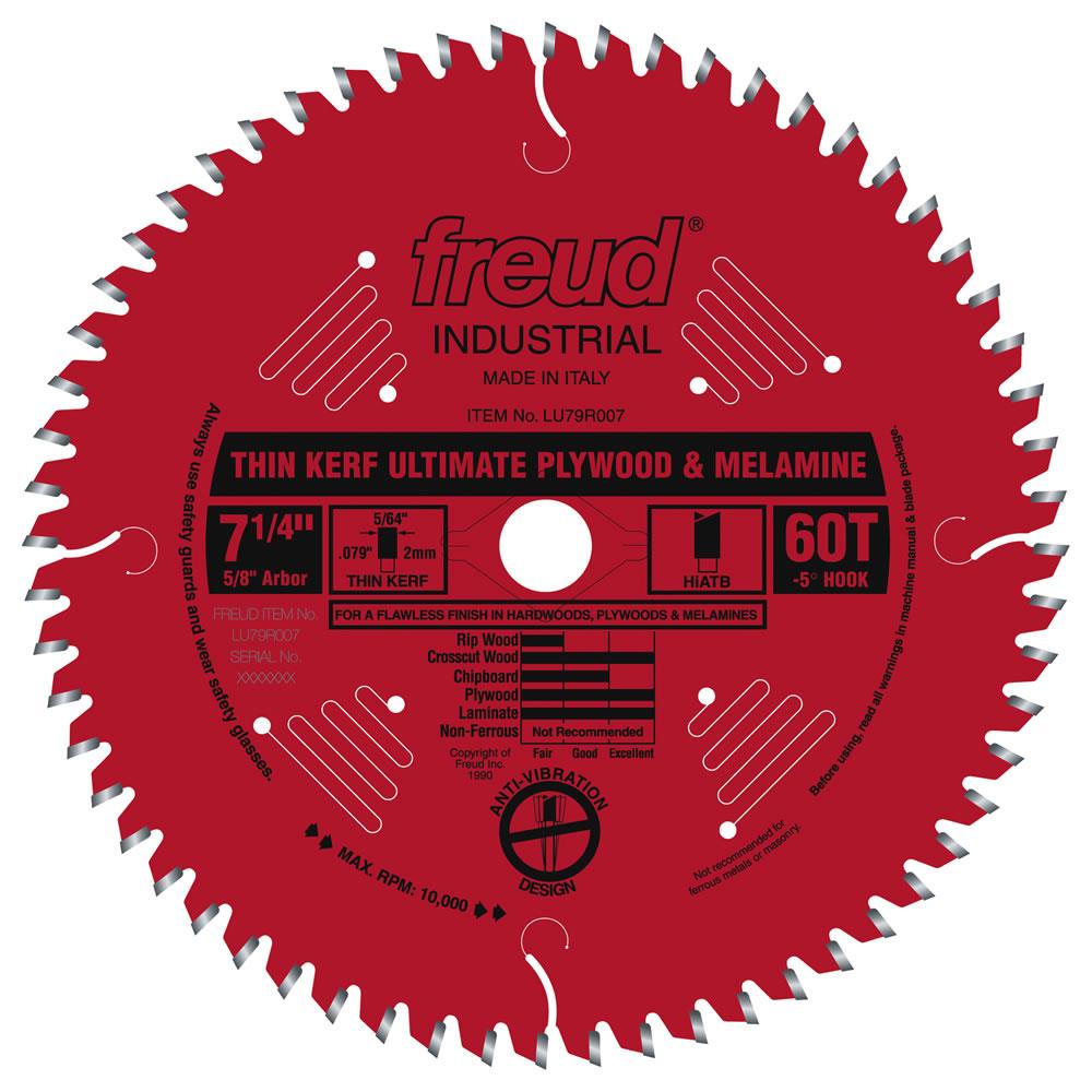 Freud 7-1/4 in. X 60T Thin Kerf Ultimate Plywood & Melamine Blade - LU79R007