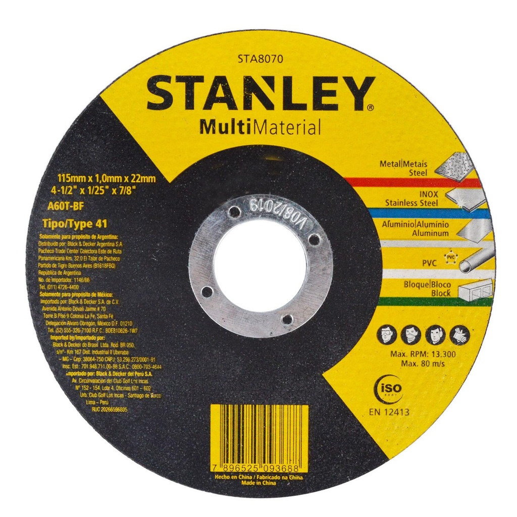 [STA8070] Disco De Corte Fino Multimaterial 115Mmx1,0Mmx22Mm Stanley