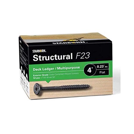 Starborn Structural XF23CT400 F23 Deck Ledger/Multipurpose Flat Head Wood Screw - Black - 50 Count - 0.23" X 4
