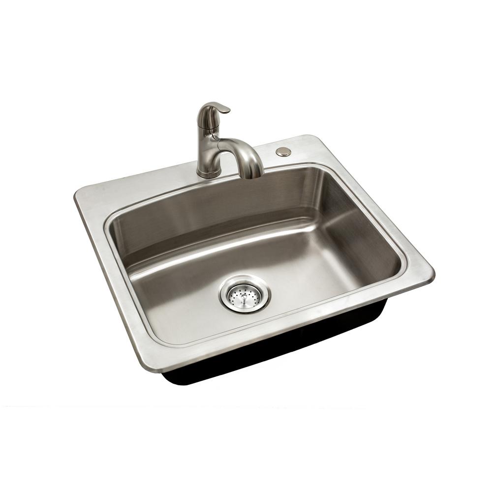 [1005152841] Glacier Bay All in-One 25 in. Drop-in Single Bowl 20 Gauge Stainless Steel Kitchen Sink with Pull-Out Faucet, Silver