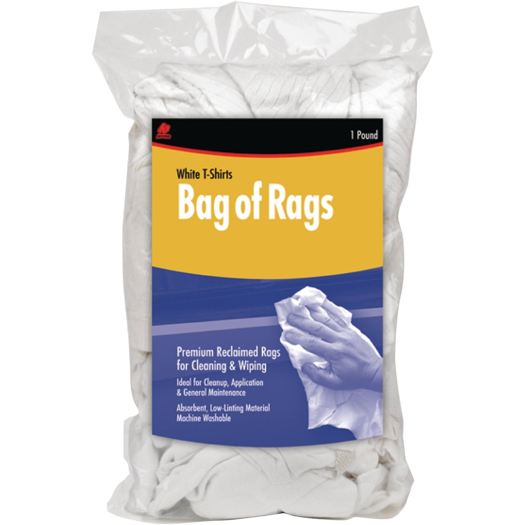 Buffalo Industries - Buffalo Recycled White T-Shirt Rags - 25 Pound Bo