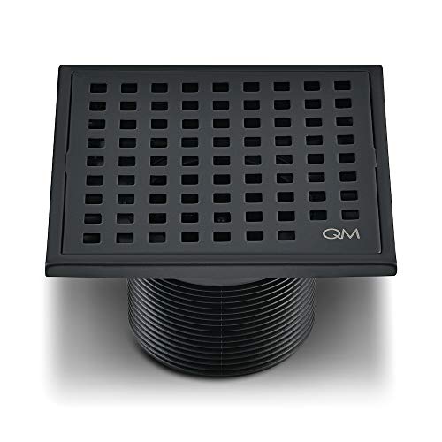 QM Square Shower Drain, Grate Made of Stainless Steel Marine 316 and Base Made of ABS, Lagos Series Mira Line, 4 Inch, Oil Rubbed Bronze/Black Finish,