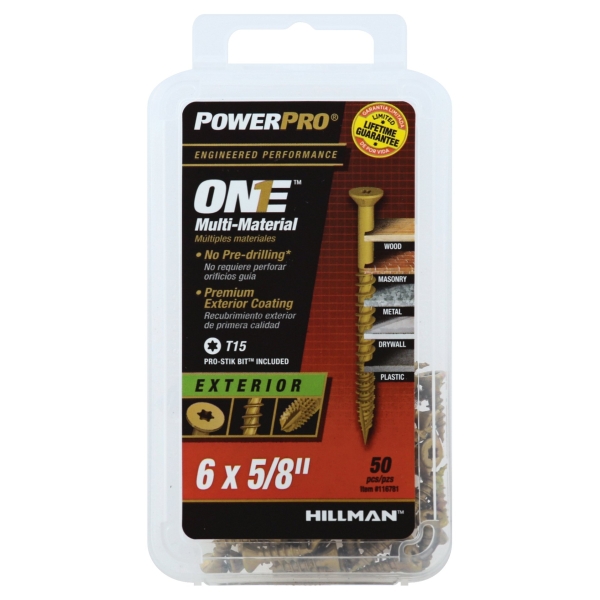 [116781] Hillman POWERPRO ONE No. 6 S X 5/8 in. L Star Flat Head Multi-Material Screw