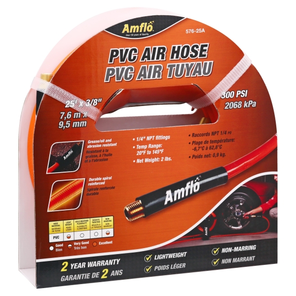 [1203157] Amflo 25 Ft. L X 3/8 in. D Polyvinyl Air Hose 300 PSI Orange