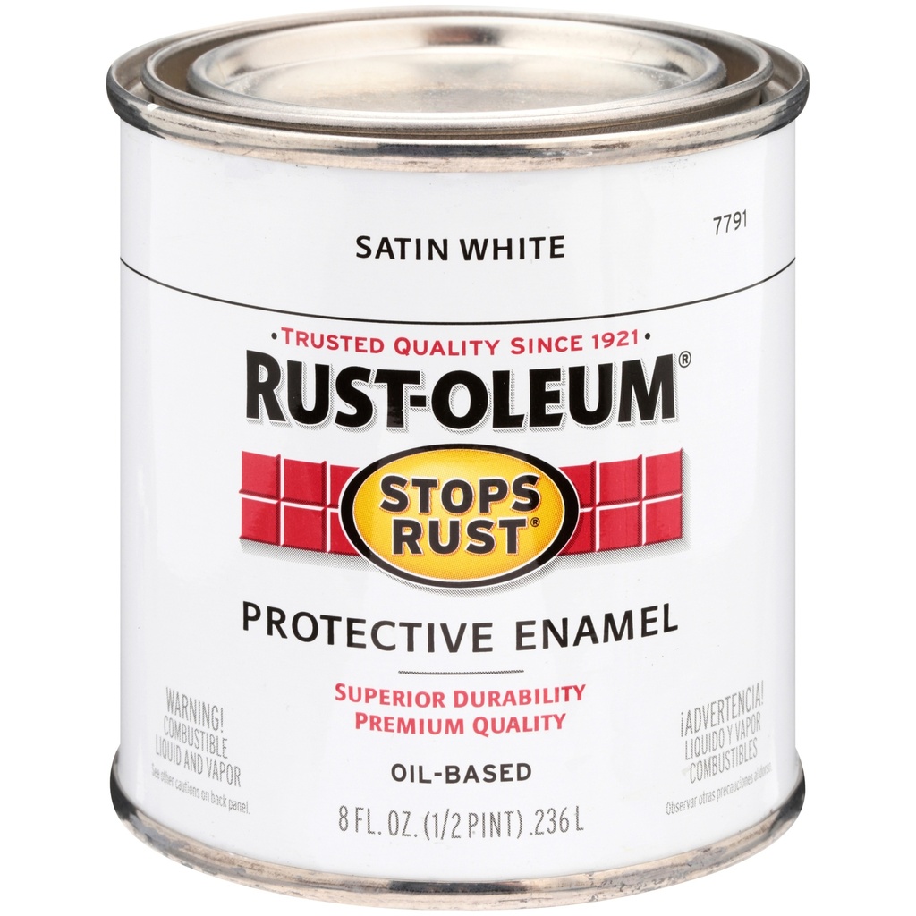 [12687] Rust-Oleum Stops Rust Indoor and Outdoor Satin White Oil-Based Protective Paint 0.5 Pt