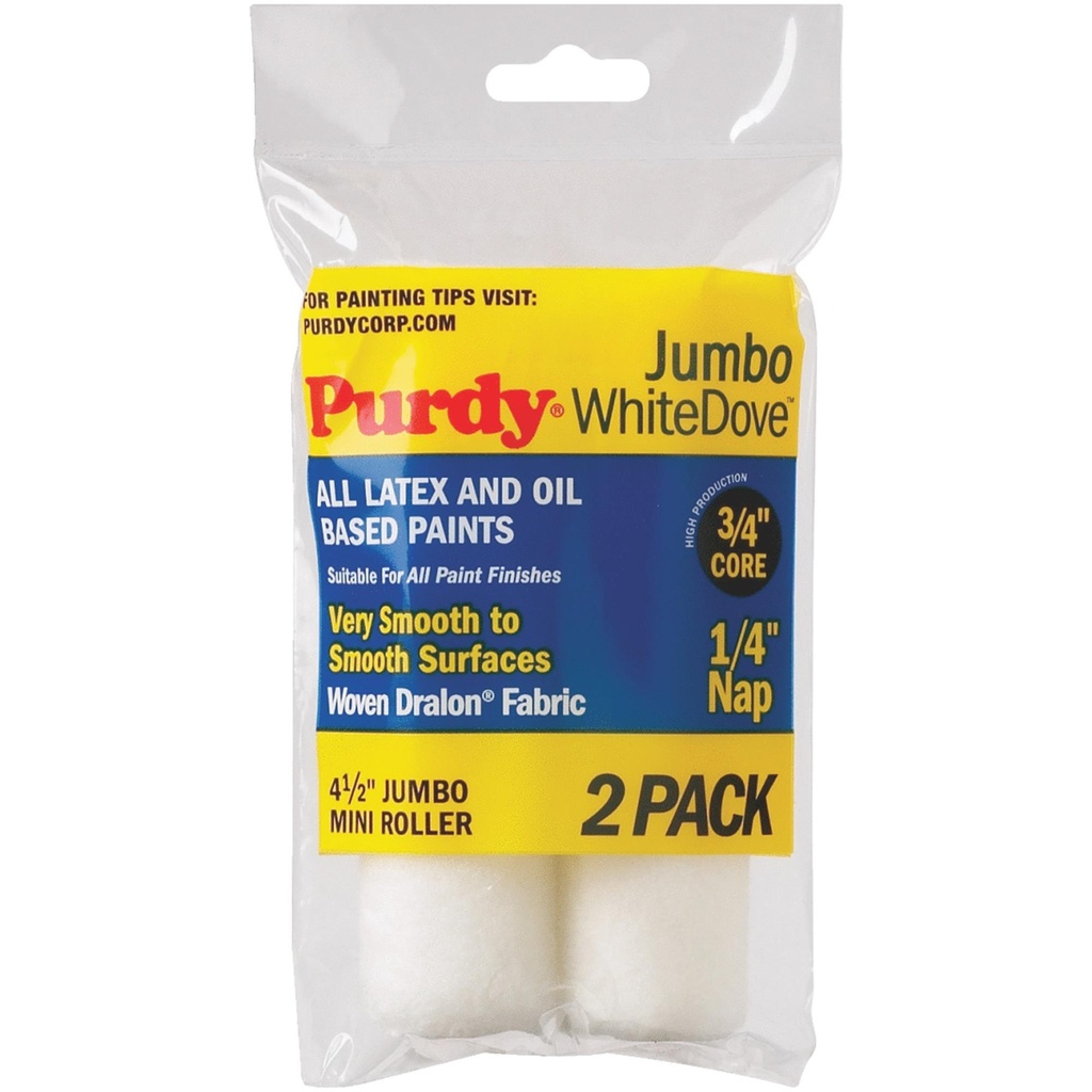 Purdy White Dove Woven Fabric 4.5 in. W X 1/4 in. Jumbo Mini Paint Roller Cover 2 Pk