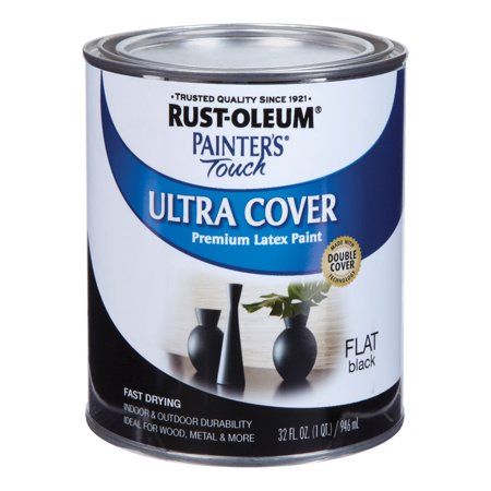Rust-Oleum Painters Touch Ultra Cover Flat Black Water-Based Paint Exterior and Interior 1 Qt