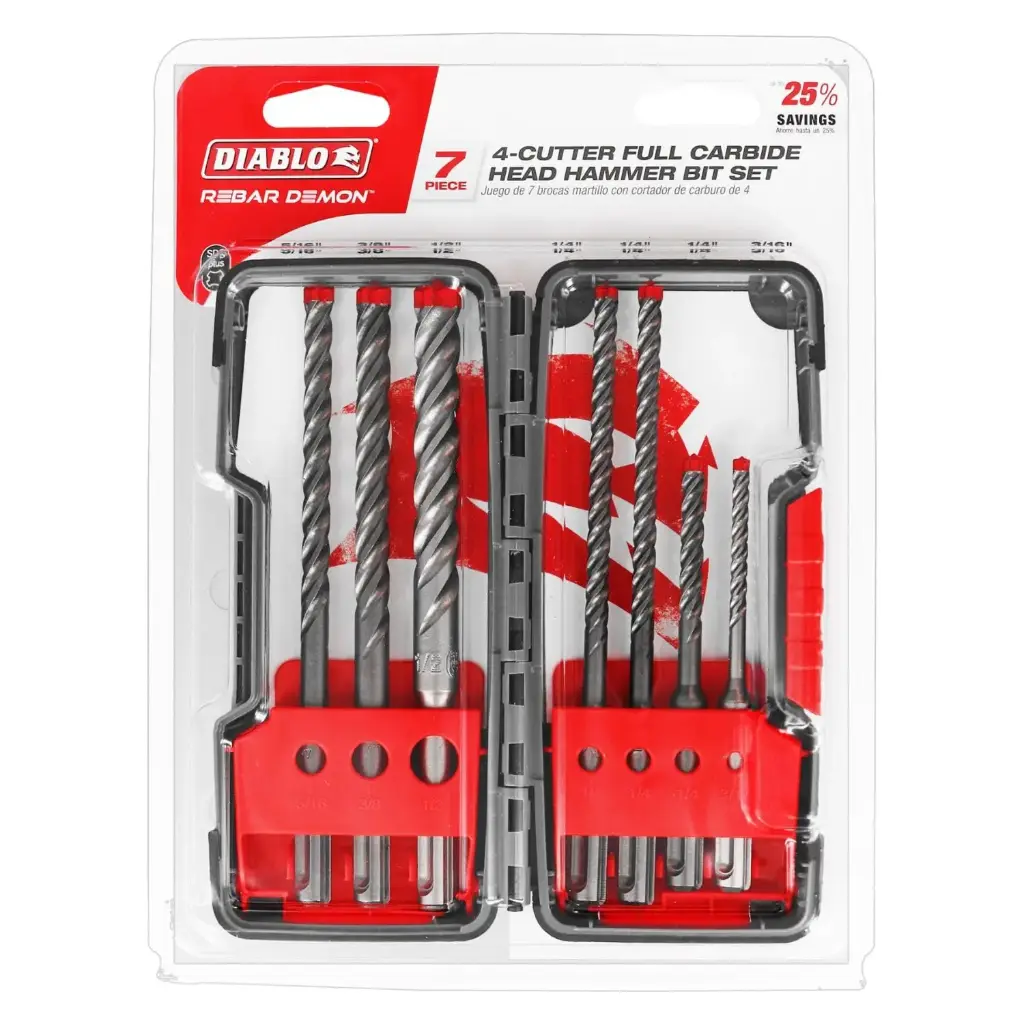 Diablo Rebar Demon Carbide SDS-Plus Hammer Bit Set SDS-Plus Shank 7 Pc