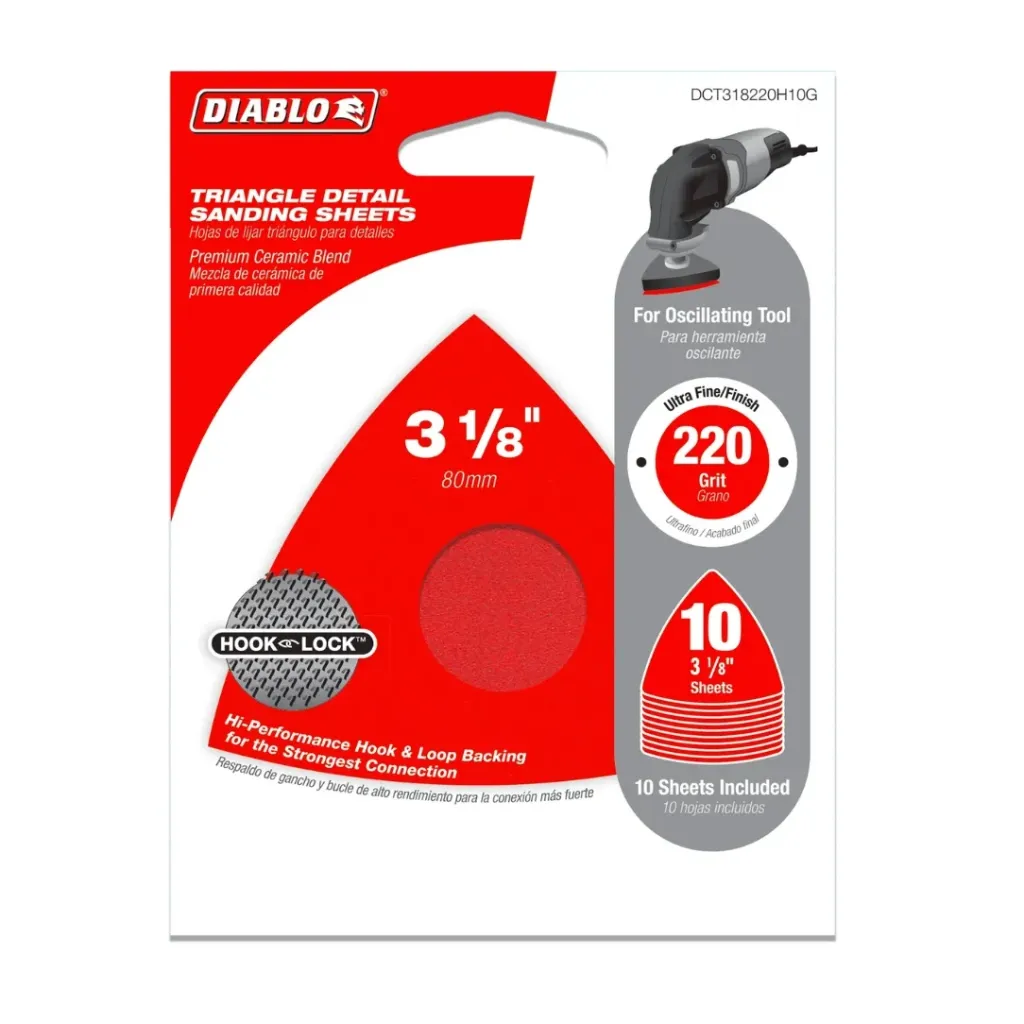 [2009812] Diablo 3-1/8 in. Ceramic Blend Hook and Lock Triangle Sanding Sheets 220 Grit Ultra Fine 10 Pk