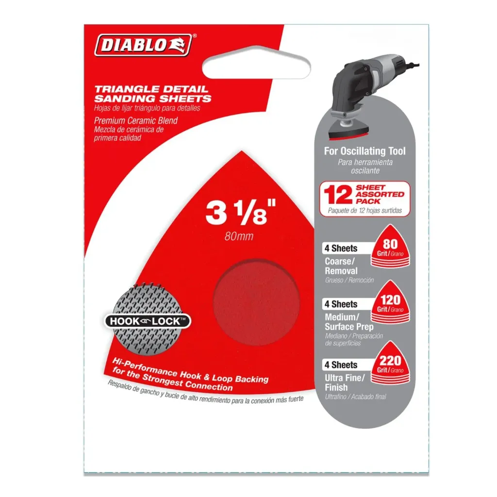 Diablo 3-1/2 in. Ceramic Blend Hook and Lock Triangle Sanding Sheet Assortment 12 Pc