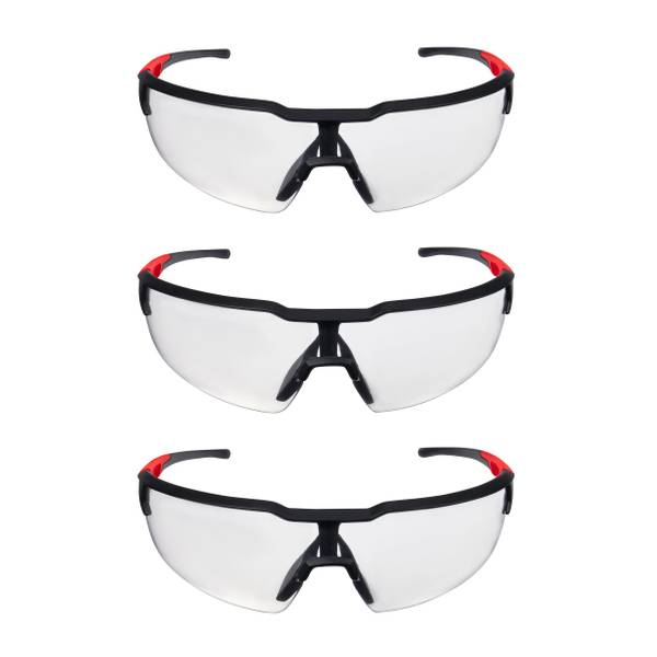 Milwaukee Safety Glasses Clear Lens Black/Red Frame 3 Pk