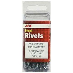 [2014249] [Case of 20 Packs] 1/8 in. Dia. X 1/8 in. Steel Rivets Silver 2014249 (25 per Pack)