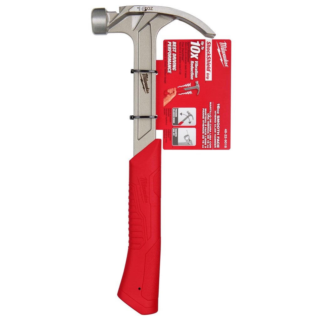 Milwaukee 16 Oz Smooth Face Hybrid Claw Hammer 13 in. Fiberglass Handle