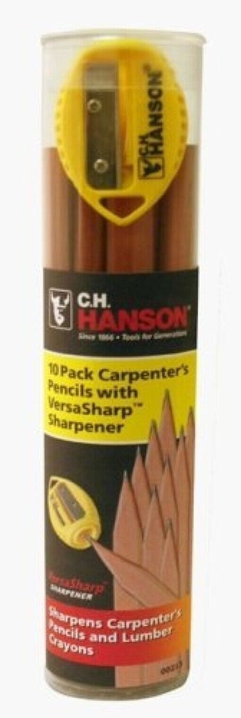 C.H. Hanson Carpenter Pencil and Sharpener Yellow 10 Pc