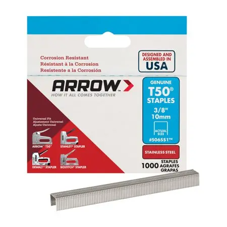[2098960] Arrow T50 3/8 in. W X 3/8 in. L 18 Ga. Flat Crown Heavy Duty Staples 1000 Pk