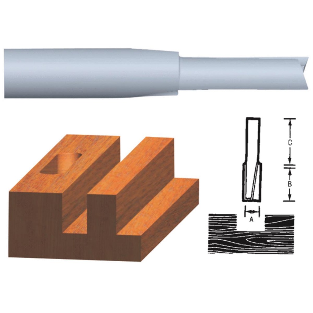 Vermont American 1/4 in. D X 1/4 X 1 in. X 2-1/4 in. L Carbide Tipped 2-Flute Straight Router Bit
